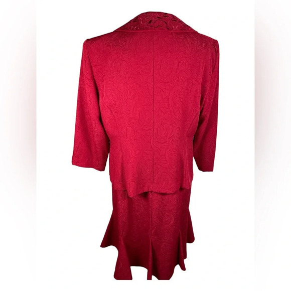 Danny & Nicole women's red 2pc dress buttonup jacket & skirt suit size 14 - Picture 2 of 14